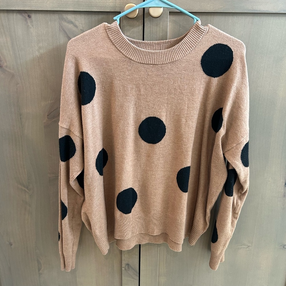 T Tahari Tan & Black Polka Dot Pullover Sweater